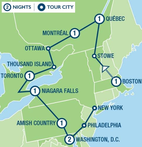 American Patriot Trails & Canadian Cities Tour Map