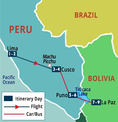 Best of Peru - Bolivia Tour Map
