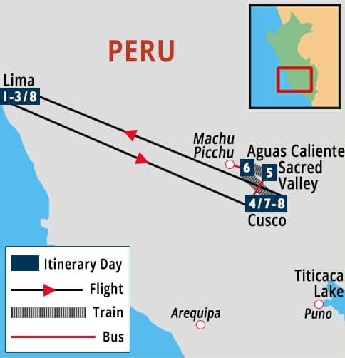 Classic Peru + Inca Trail Tour Map